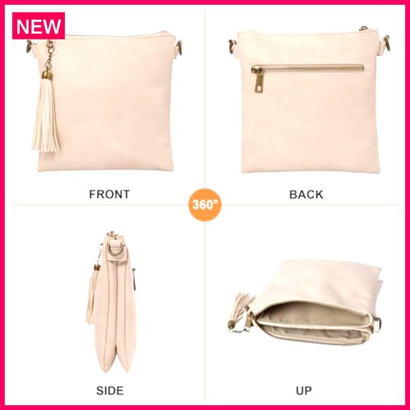 Medium Vegan Leather Crossbody Bag with Tassel, Adjustable Strap, Multiple - Picture 7 of 8